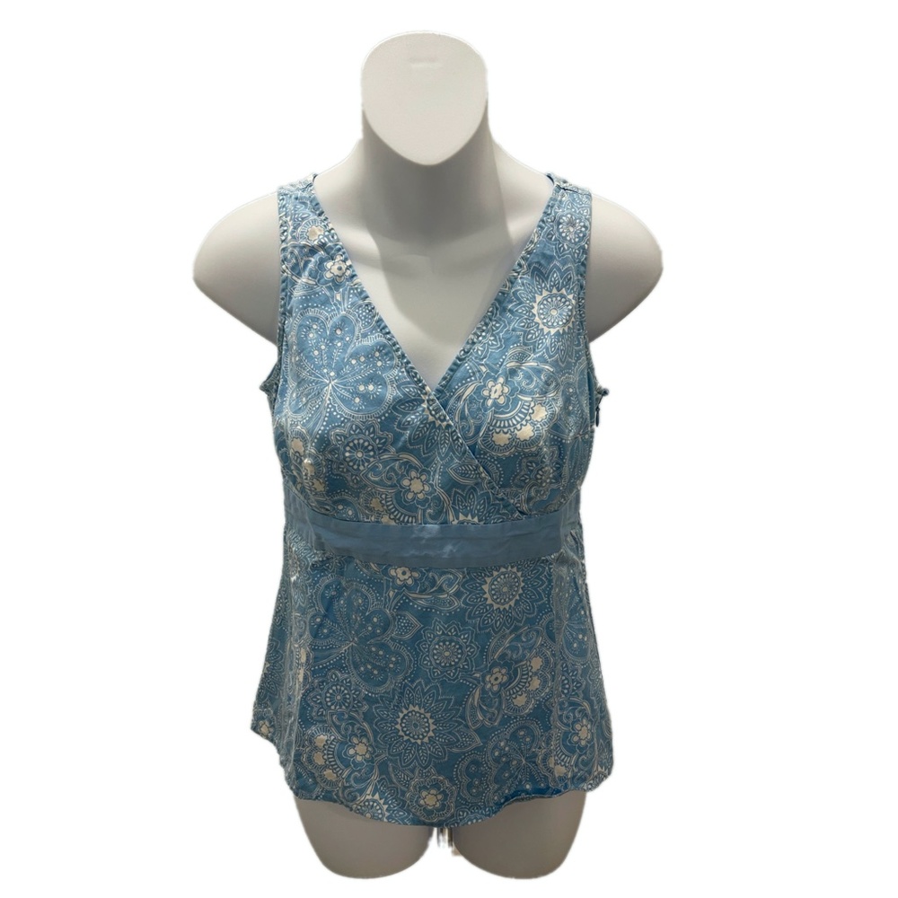 Ann Taylor Loft Blue Sleeveless Floral V-Neck Top